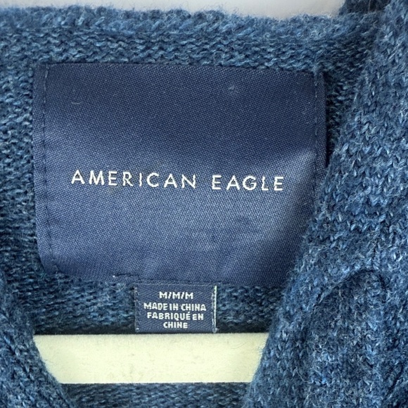 American Eagle Men's Green Blue Cotton Wool Blend Knit Medium Sweater Hoodie - Picture 3 of 11